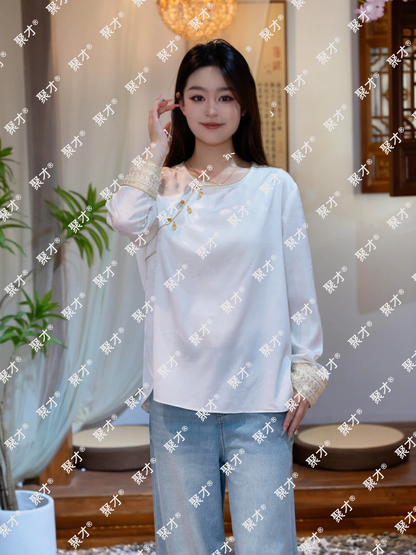 【君君】新中式秋季新款桑蚕丝中国风时尚百搭上衣内搭JM2936