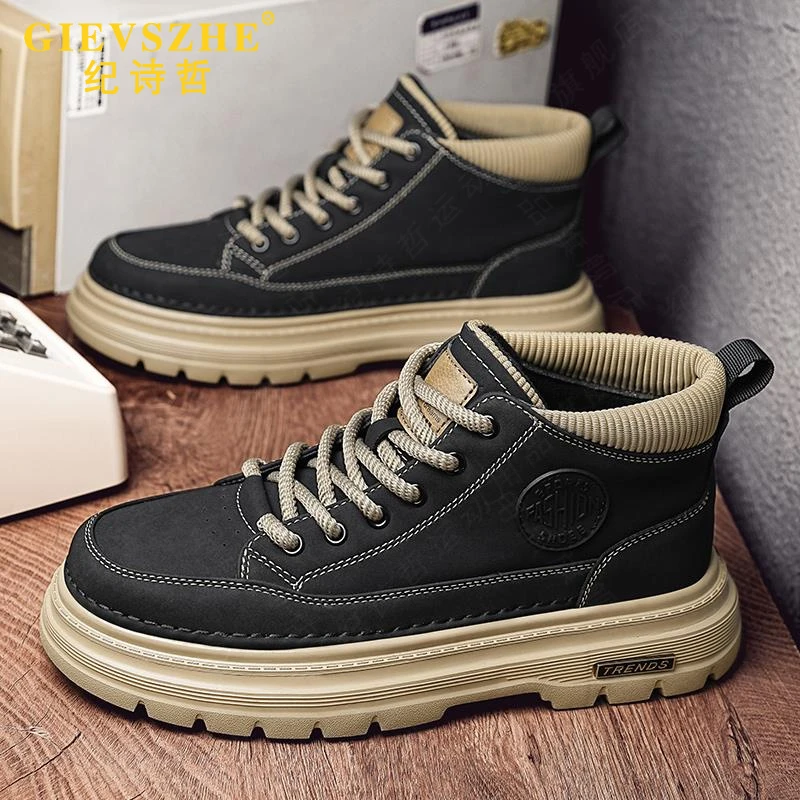 纪诗哲马丁靴男款复古百搭英伦风工装鞋厚底内增高秋冬季保暖男鞋