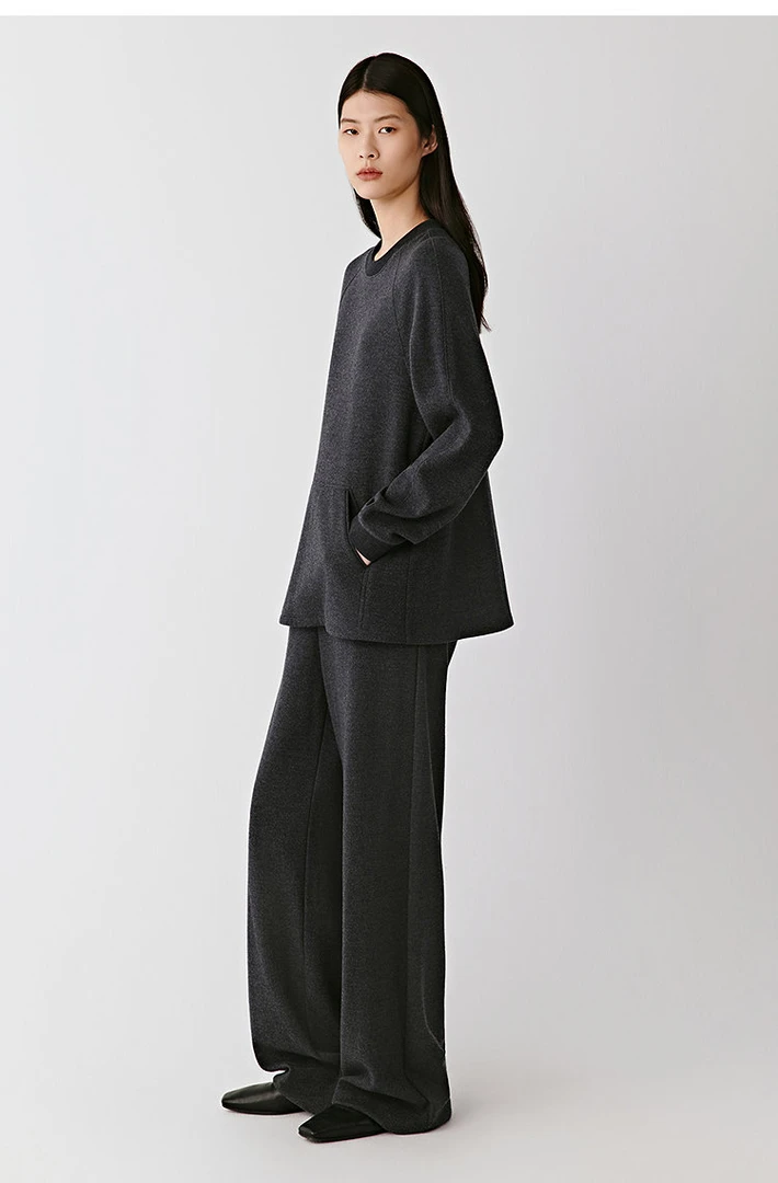 D【禾】精纺缩绒羊毛针织直筒裤