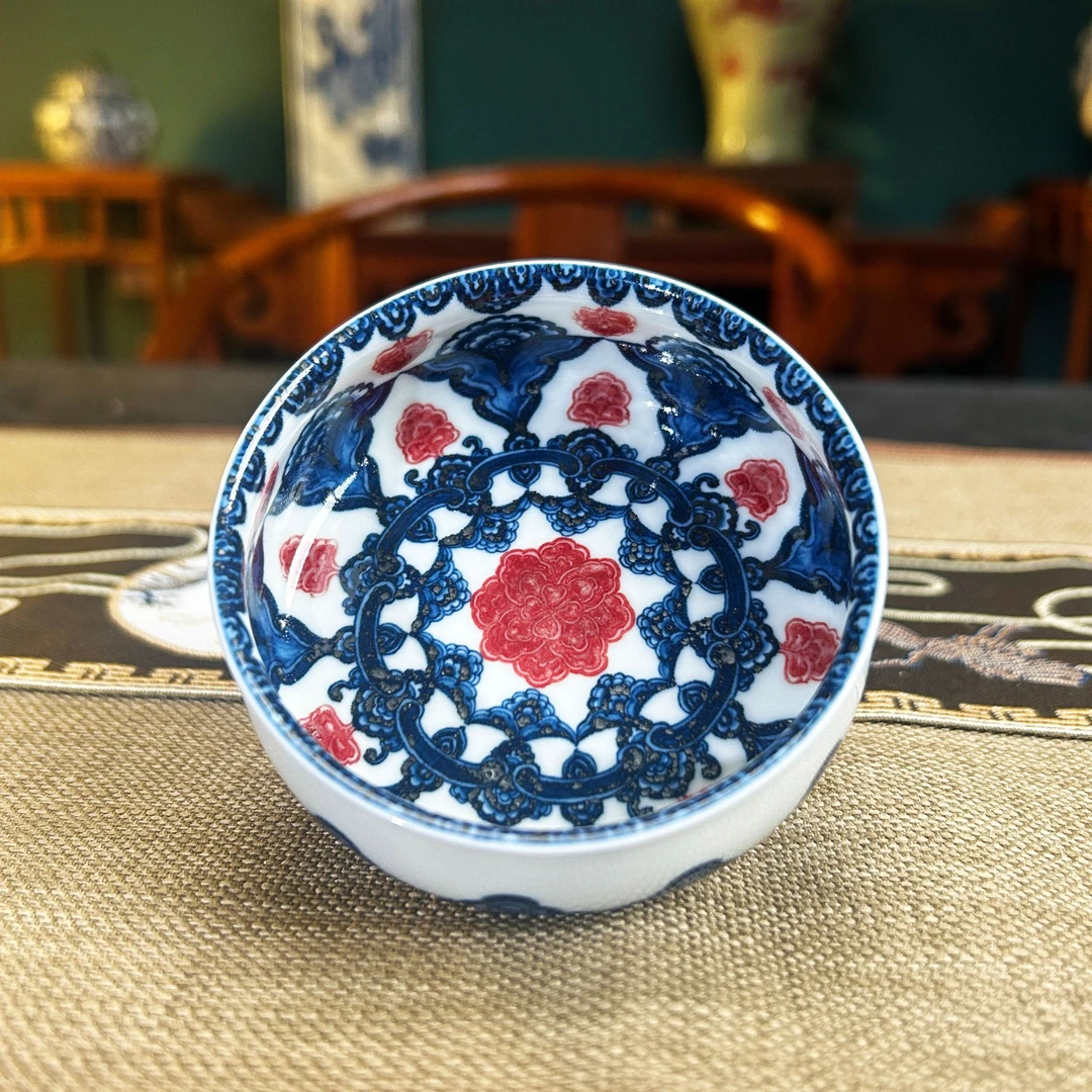 青花釉里红星空宝相炉式杯景德镇陶瓷茶器茶具手工手绘喝茶杯品茗