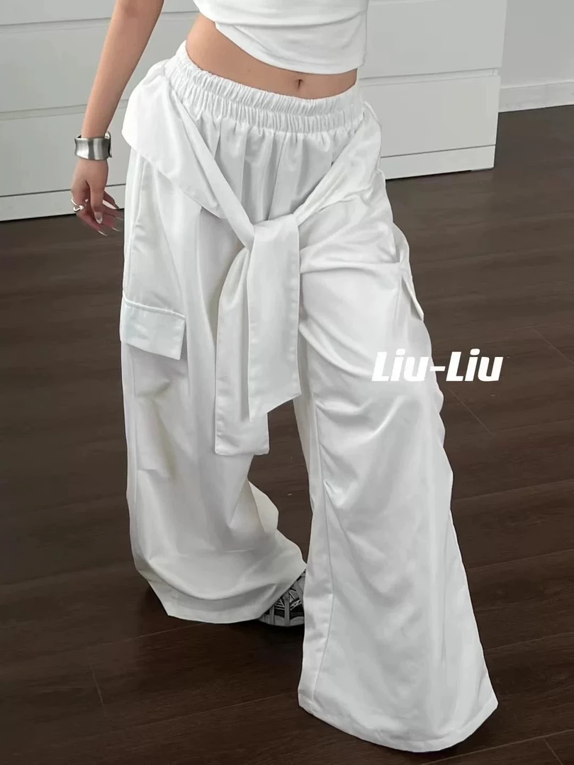 高腰显瘦绑带阔腿裤宽松休闲拖地裤时尚工装裤