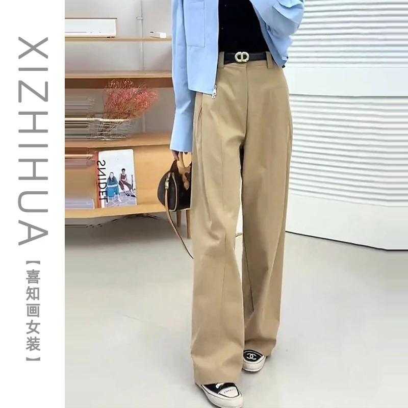 夏季新款休闲裤女高级感简约直筒裤日系减龄复古小众气质纯色长裤