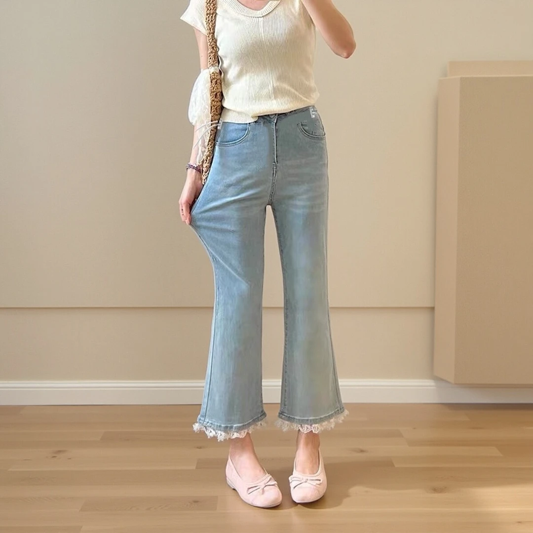 孕妇无托腹微喇裤小个子2025夏季新款显瘦九分牛仔裤显瘦休闲裤子