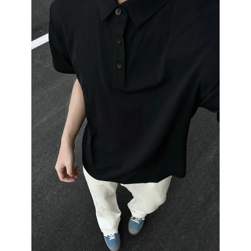 纯黑色正肩Polo衫短袖男款夏季重磅翻领t恤轻熟风男装显肌肉半袖