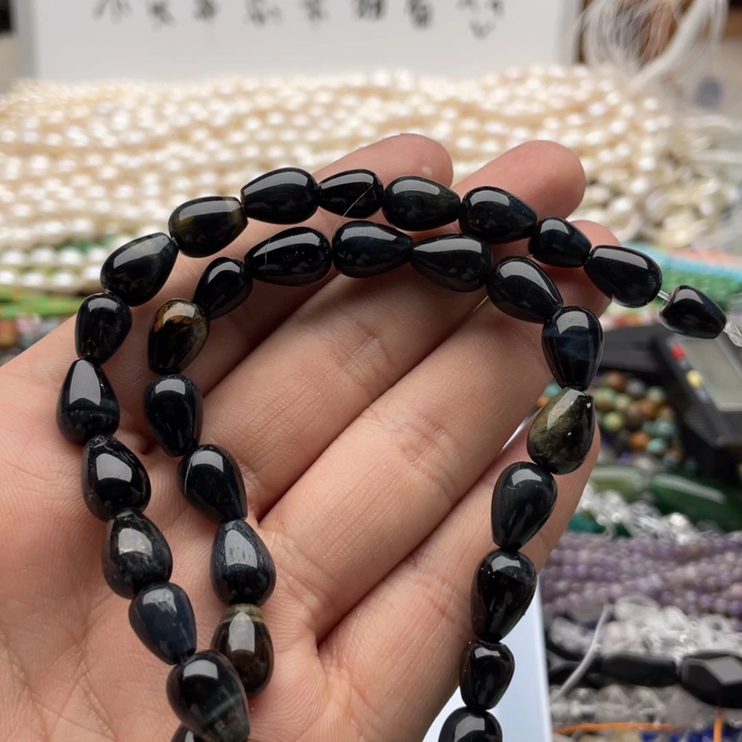 玛瑙/玉髓合金珠宝半成品一条装8*12mm蓝虎雨滴珠