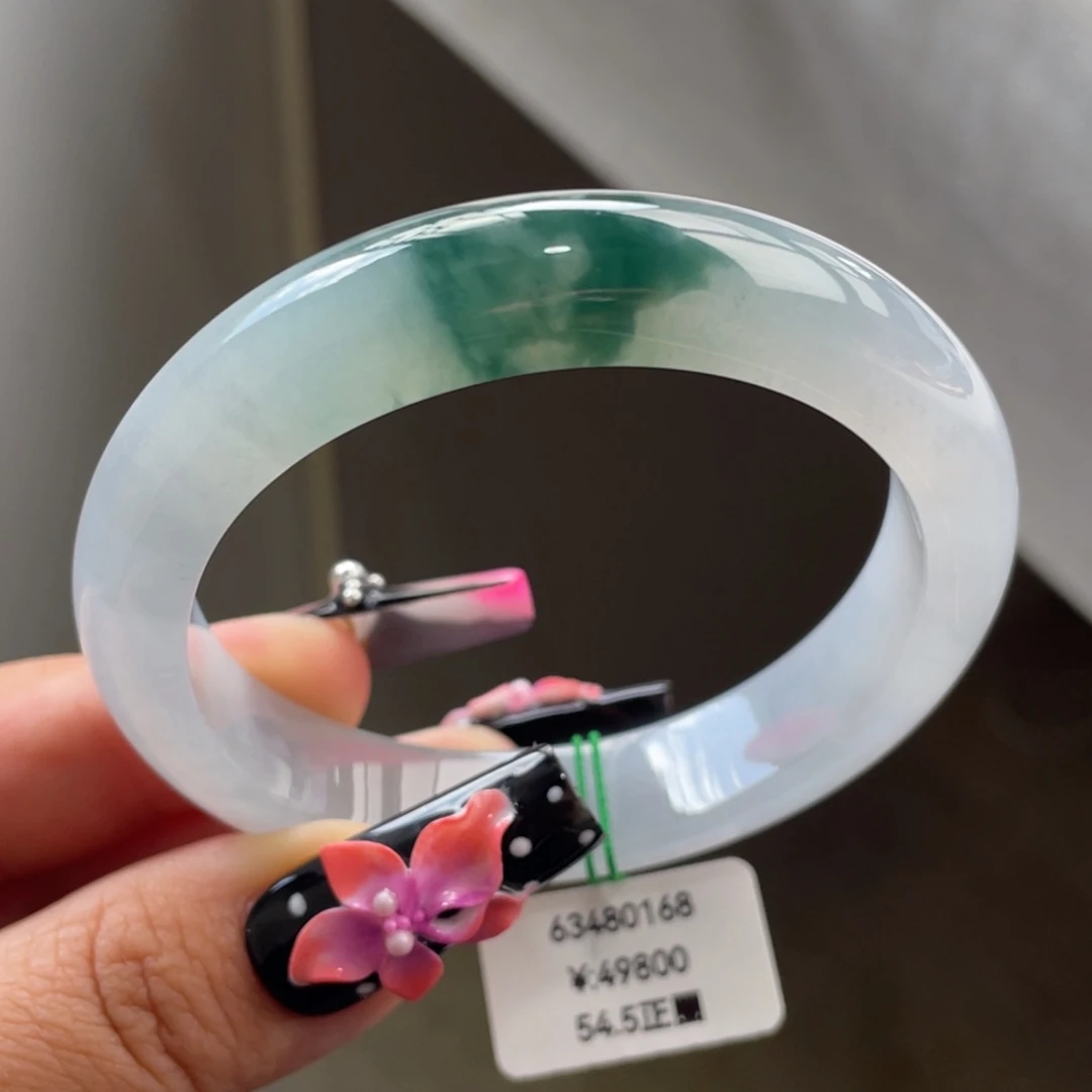未镶嵌手镯翡翠一手）冰胶飘蓝花正圈手镯