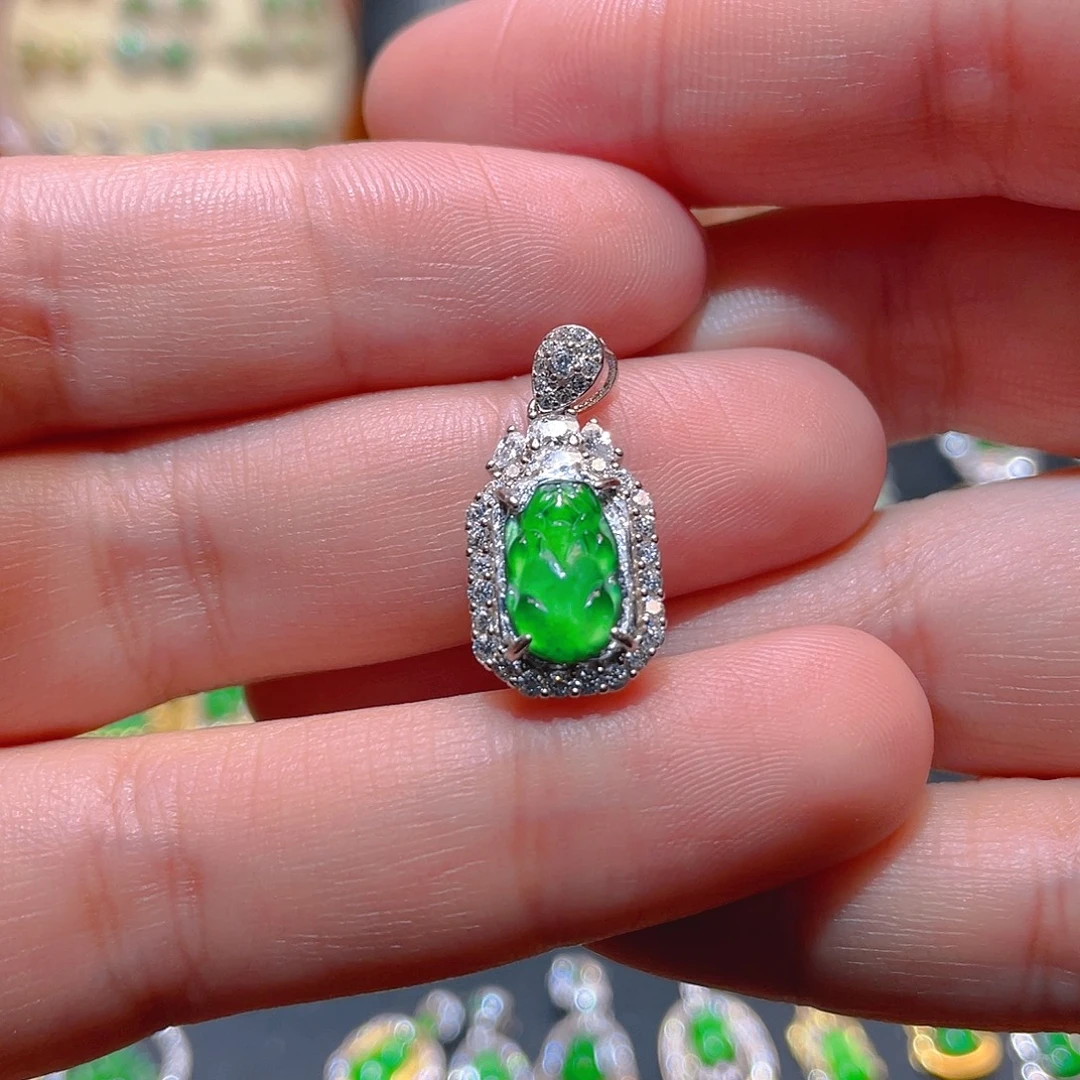 翡翠银S925镶嵌吊坠(不含链)