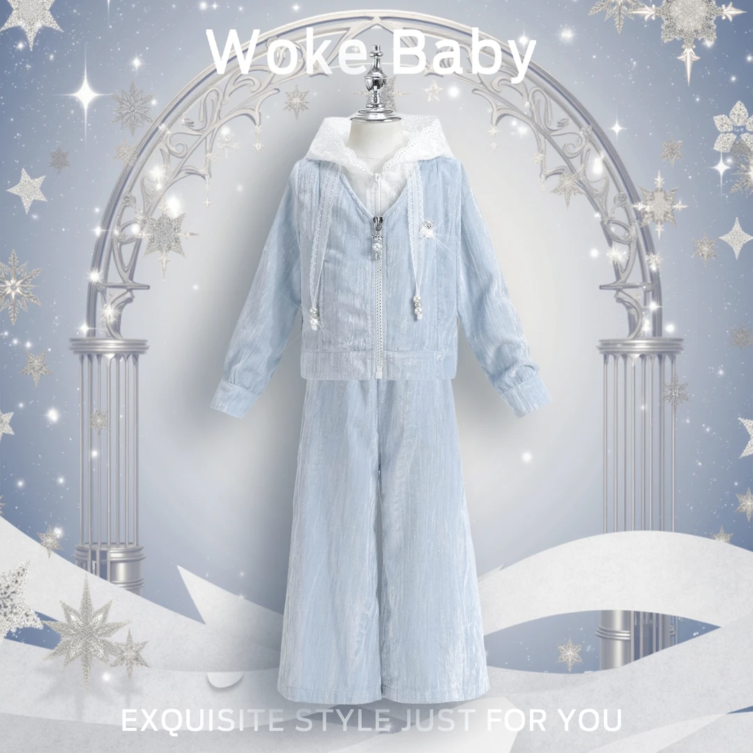 现货【风吹过的晨曦】女童秋季连帽拉链上衣新款女孩汉服裤子A5776