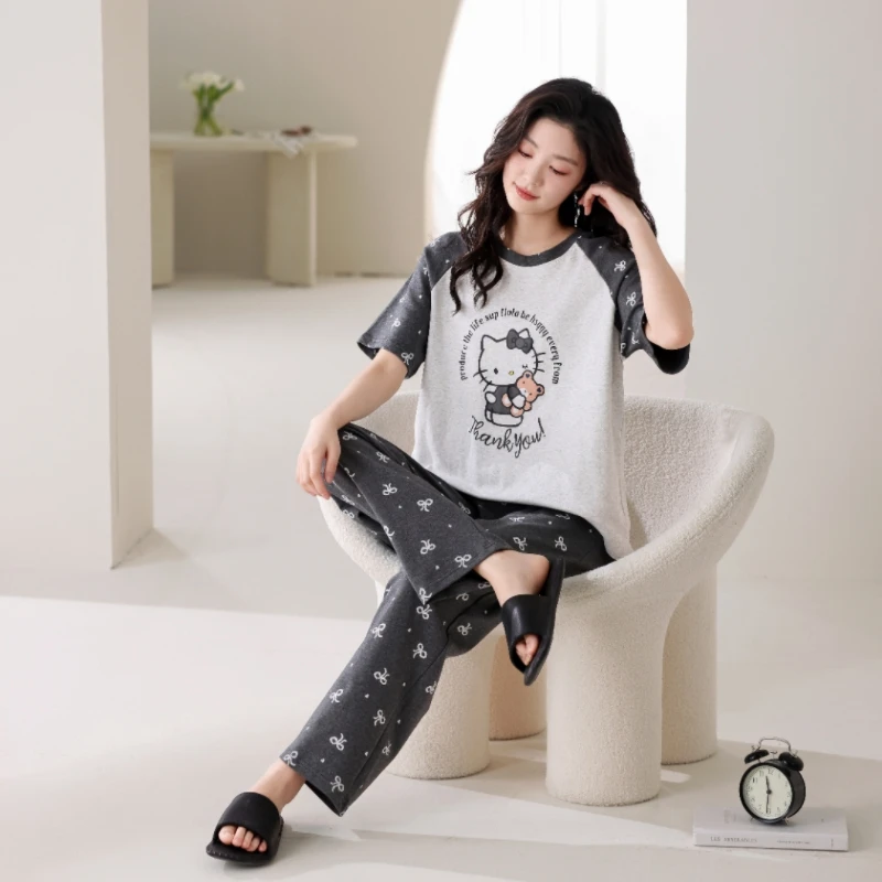 【灰色凯蒂】日系卡通纯棉舒适可外穿睡衣家居服套装