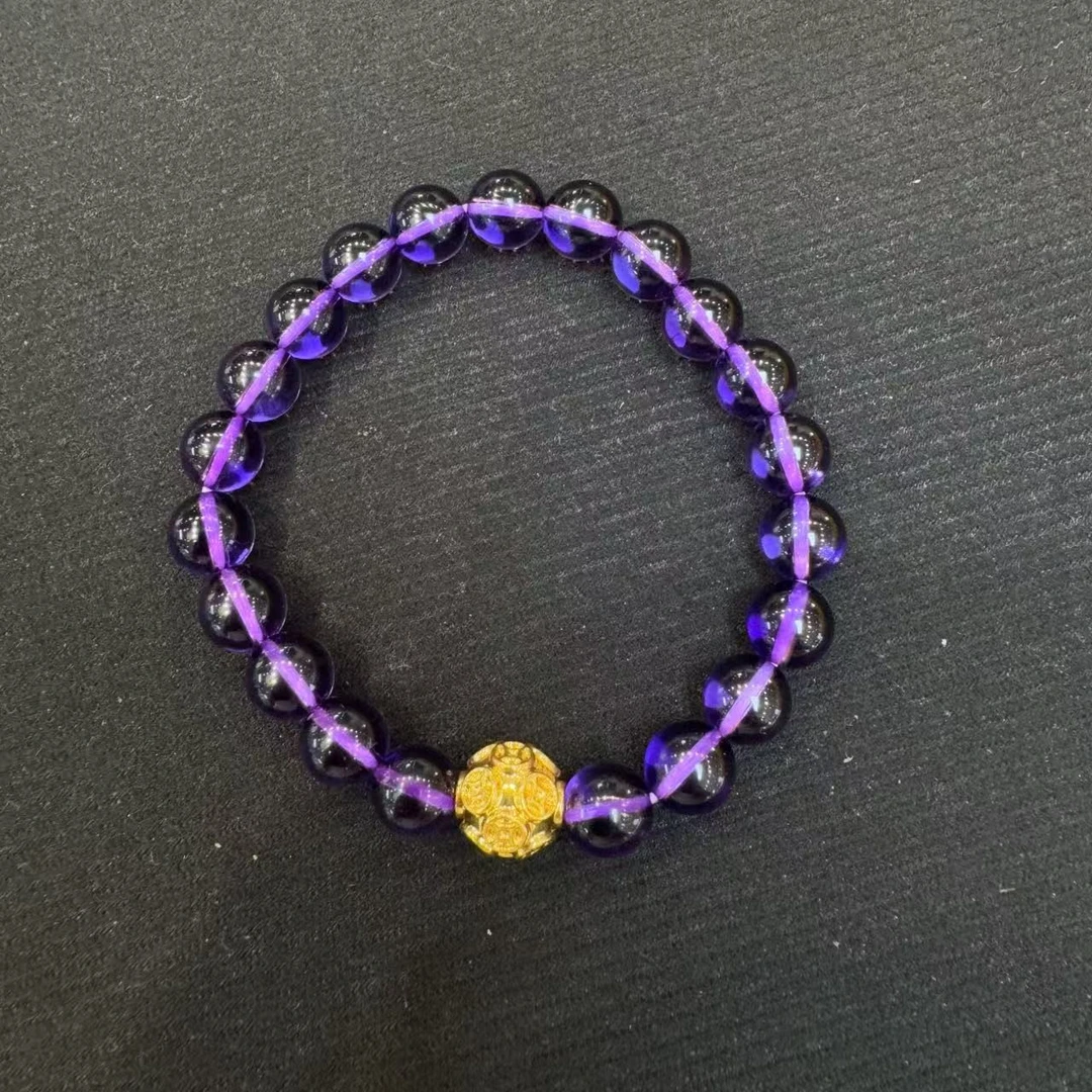 【SY】紫水晶手串深色多样发+卡10mm+金珠