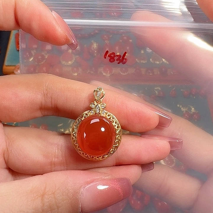 南红玛瑙银S925镶嵌吊坠