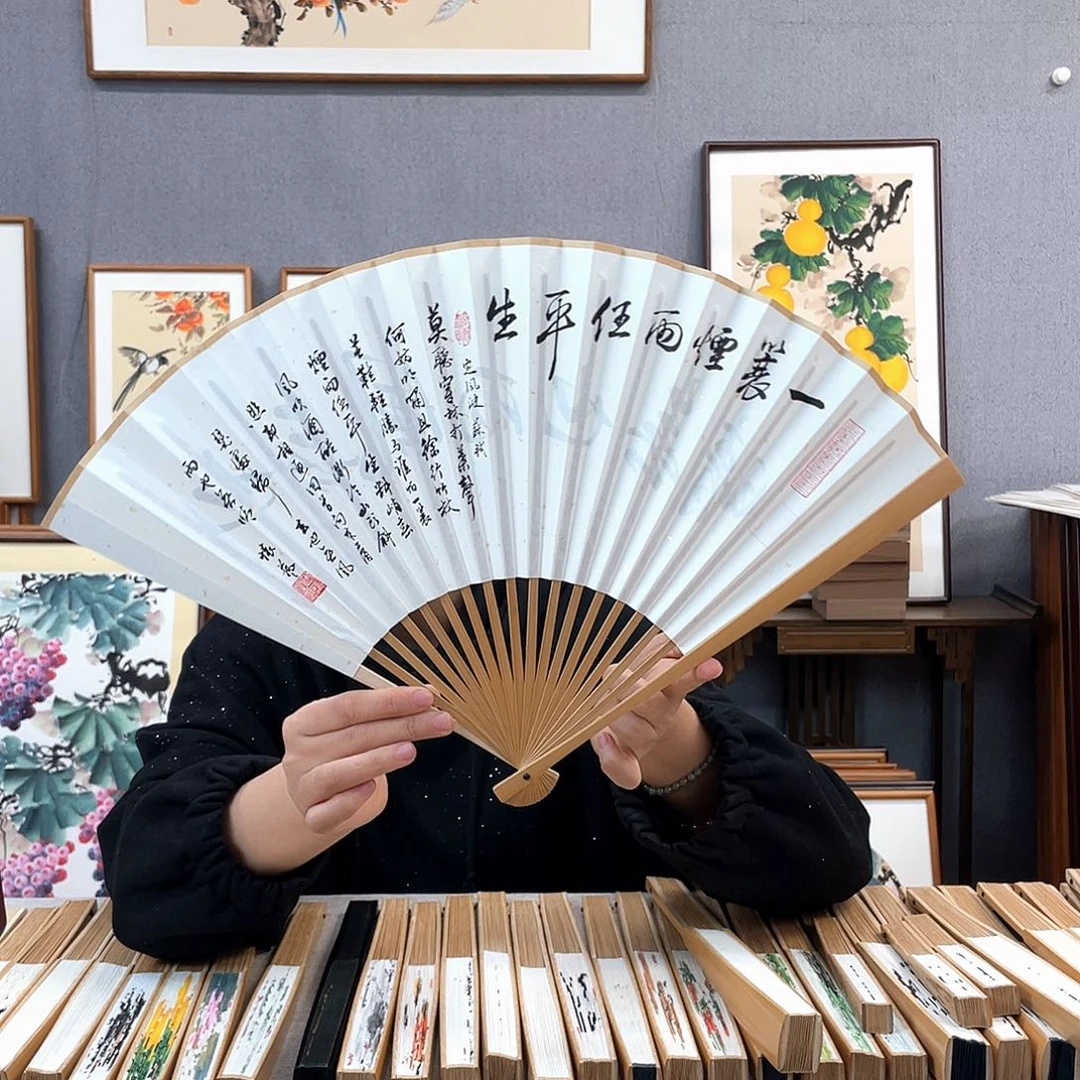 国画95寸玉竹-纯手绘-文玩扇骨（默认粘好）定风波