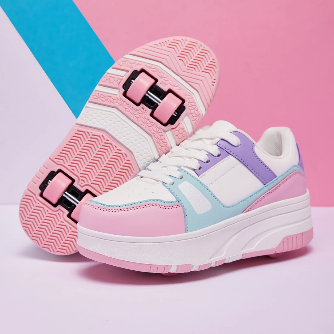 暴走鞋女童带轮休闲儿童四轮运动鞋男孩轮滑鞋中大童溜冰学生板鞋