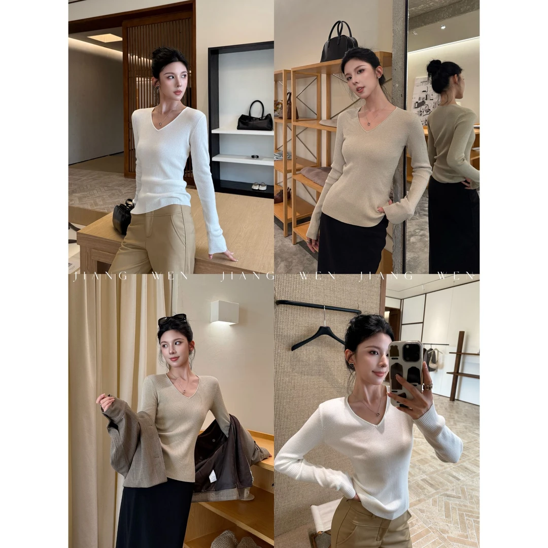 【胶囊打底】“羊毛”V领针织衫秋冬修身显瘦打底衫气质长袖上衣