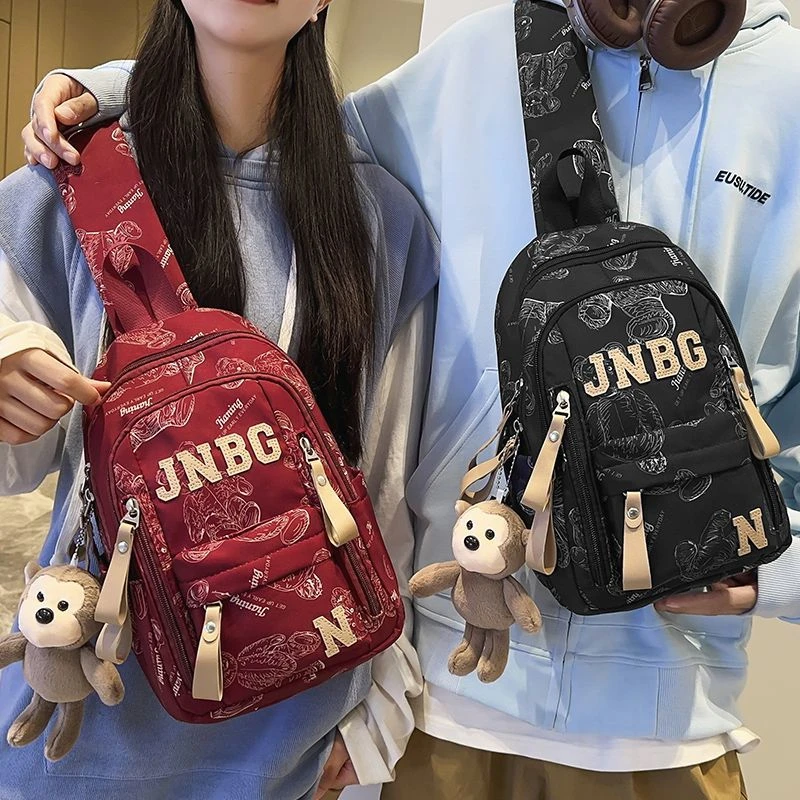 韩版印花胸包男女潮流单肩斜挎骑行包休闲百搭户外运动风后背包