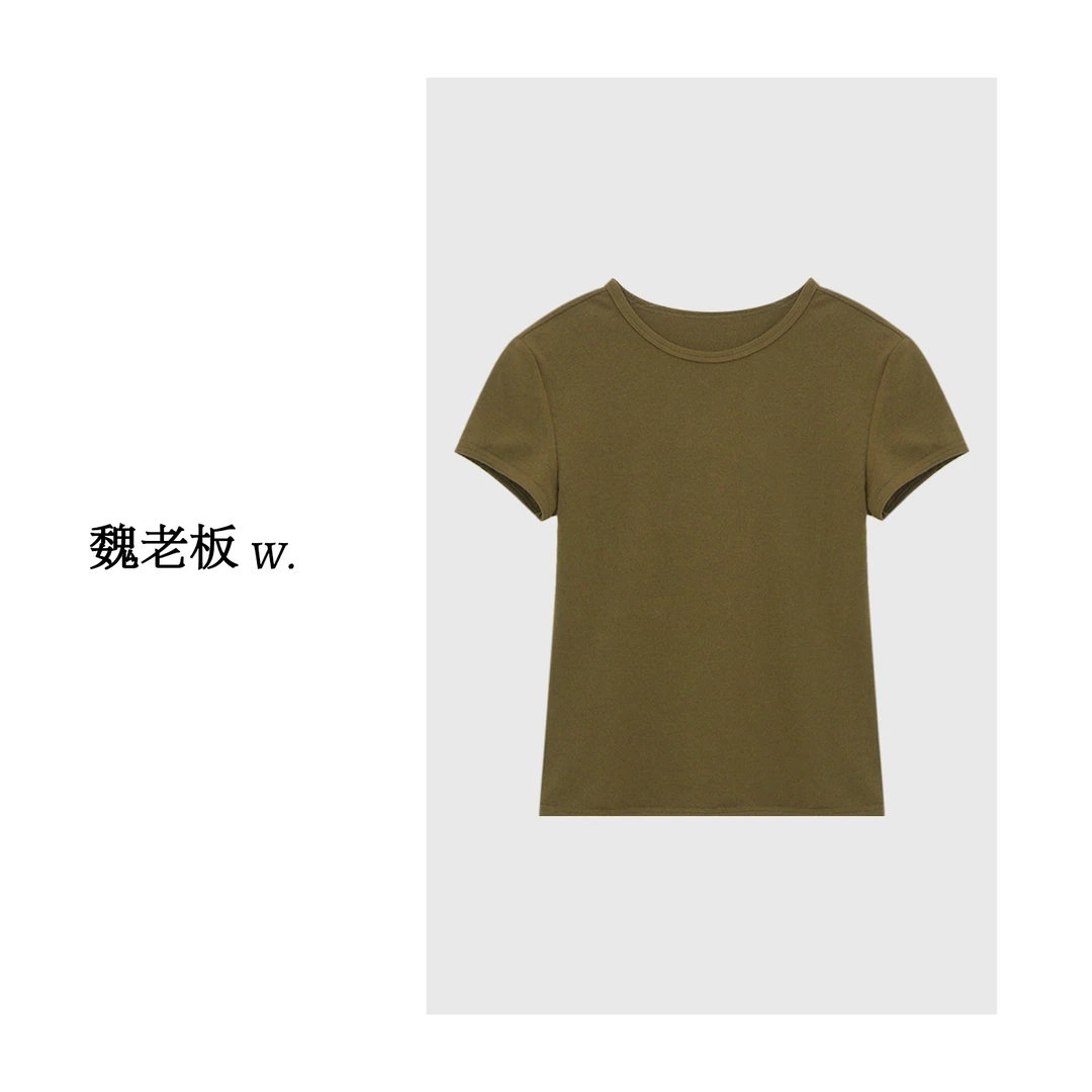 W.Diva【共鸣】莱赛尔绵羊毛透气圆领短袖老钱风松弛感女2T2400148