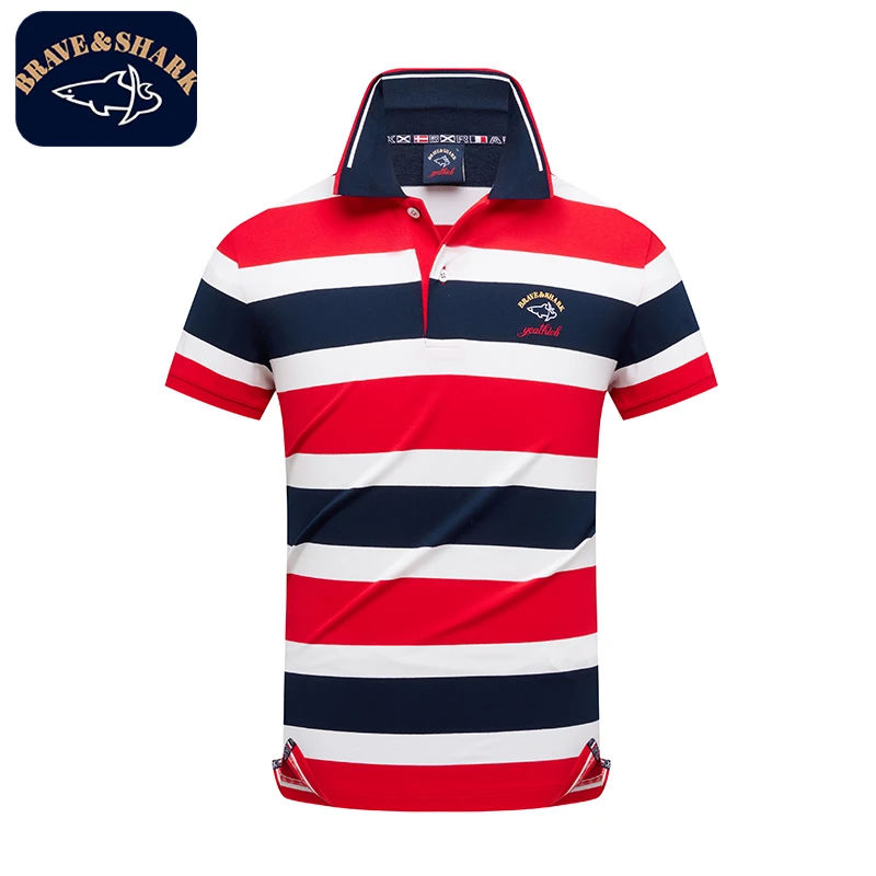 BRAVE&SHARK/勇士鲨鱼夏条纹polo衫商务休闲翻领条男款T恤衫舒适