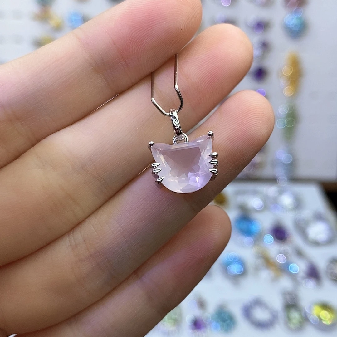 吊坠(不含链)银S925镶嵌水晶粉晶（不含证书）