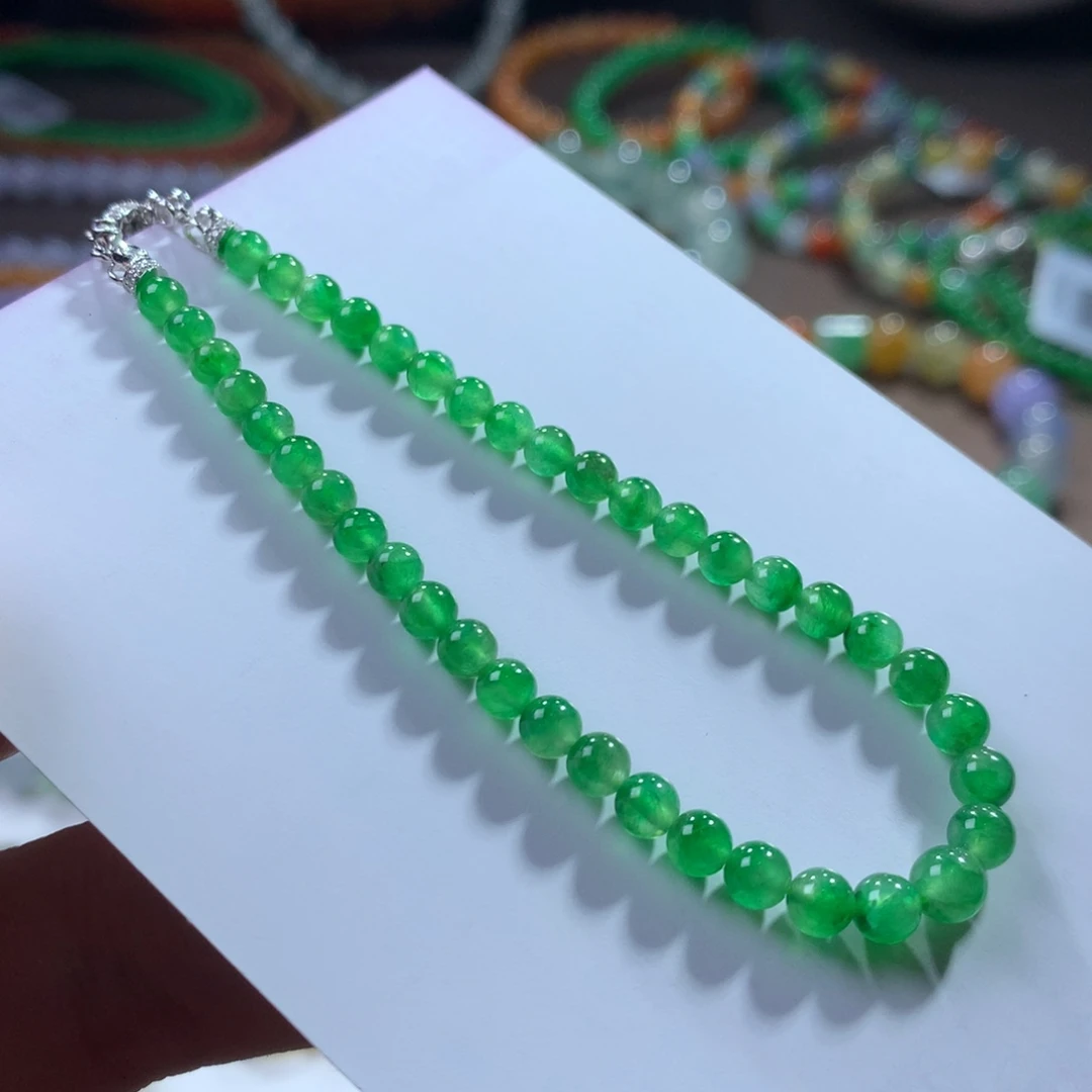 翡翠未镶嵌手链翡翠冰底冰阳绿卡3.50～4.70+