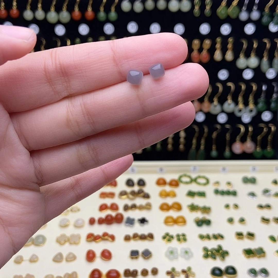 和田玉银S925镶嵌耳饰