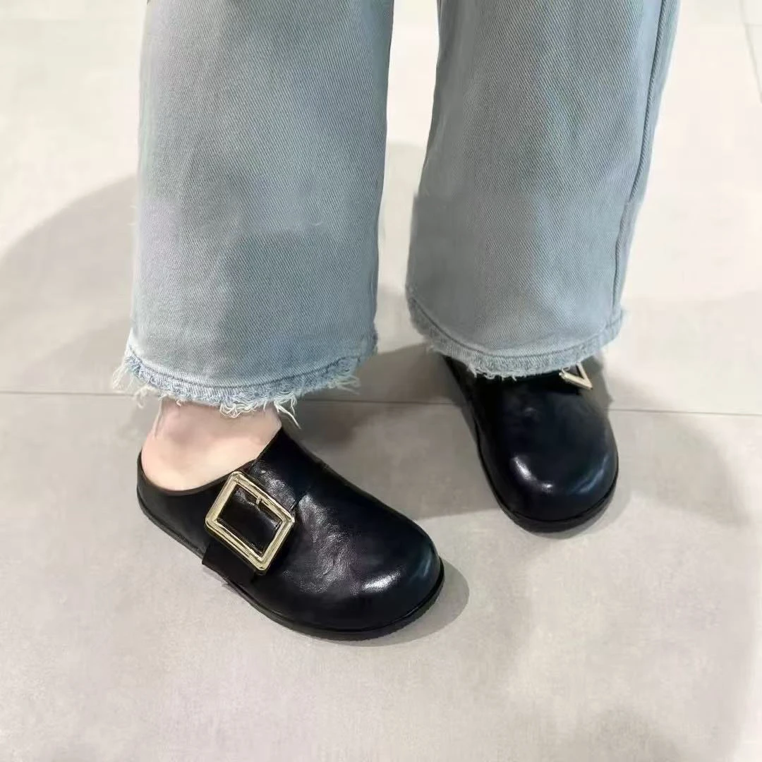 厚底勃肯拖鞋女外穿2025新款时尚褶皱一脚蹬38339