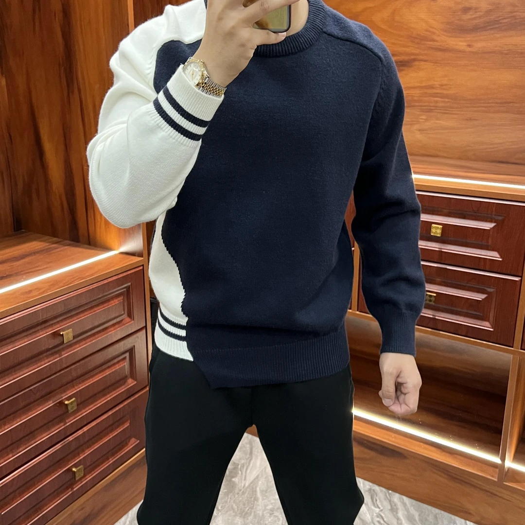 潮男新伊秋冬新款针织衫毛衣男士外套高级感修身时尚圆领套头毛衣