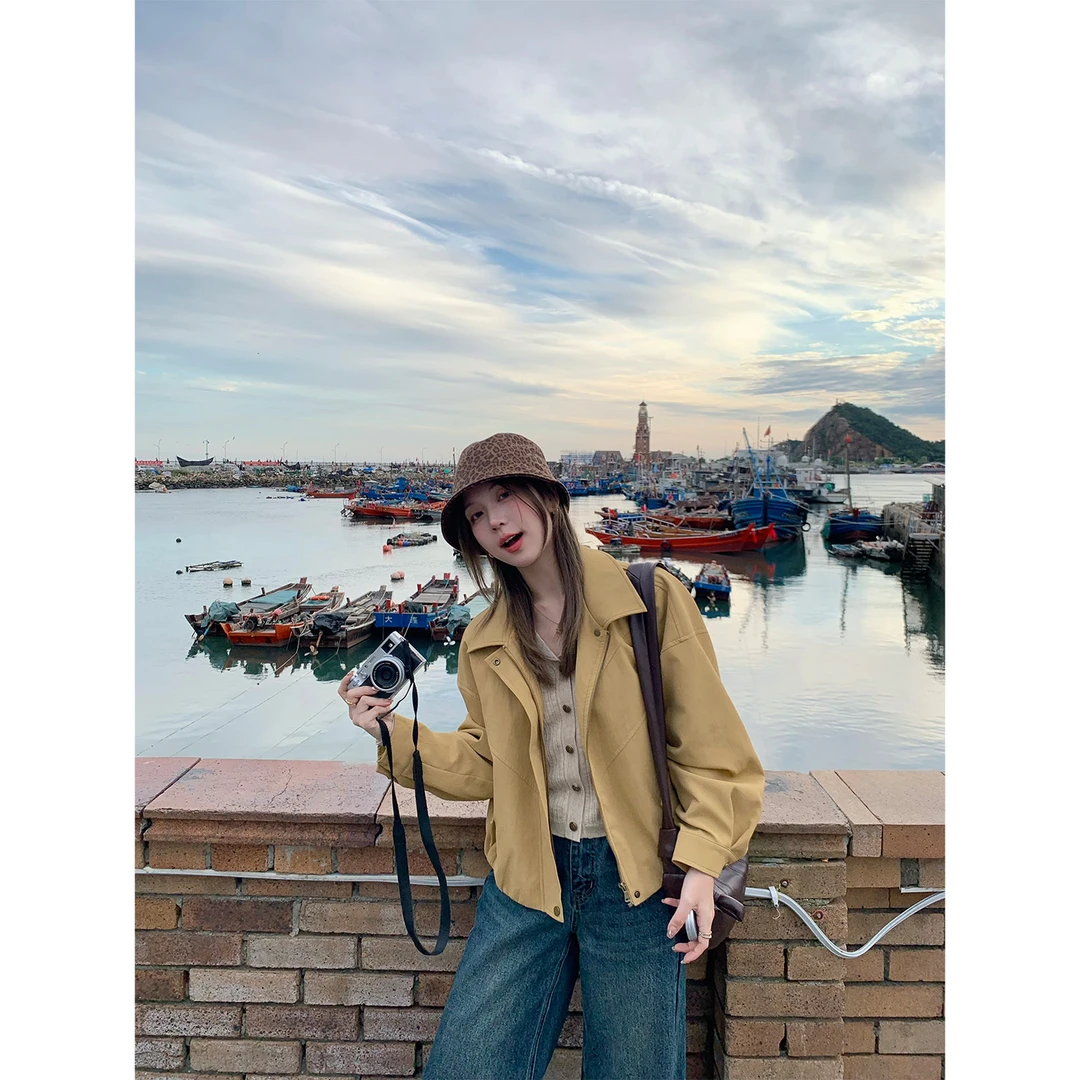 陳文文xenl【加州落日】秋季新款韩系设计感宽松短款皮衣外套0124