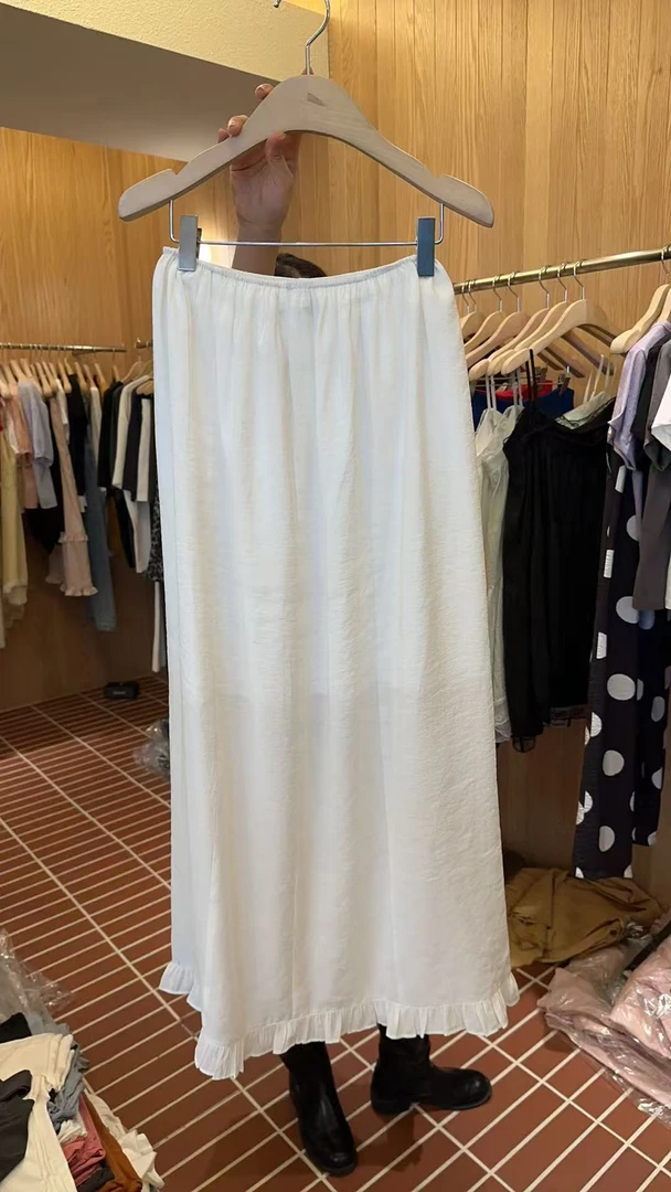 东大门夏季温柔气质荷叶边拼接中长直筒半身裙《NO退换》