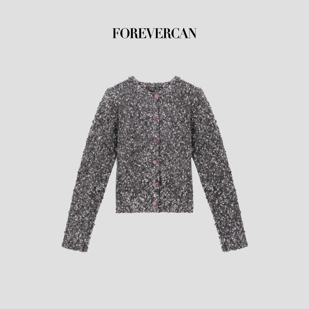 FOREVERCAN“灵蛇跃锦”高比例美丽诺羊毛花式纱复古针织开衫MY4562