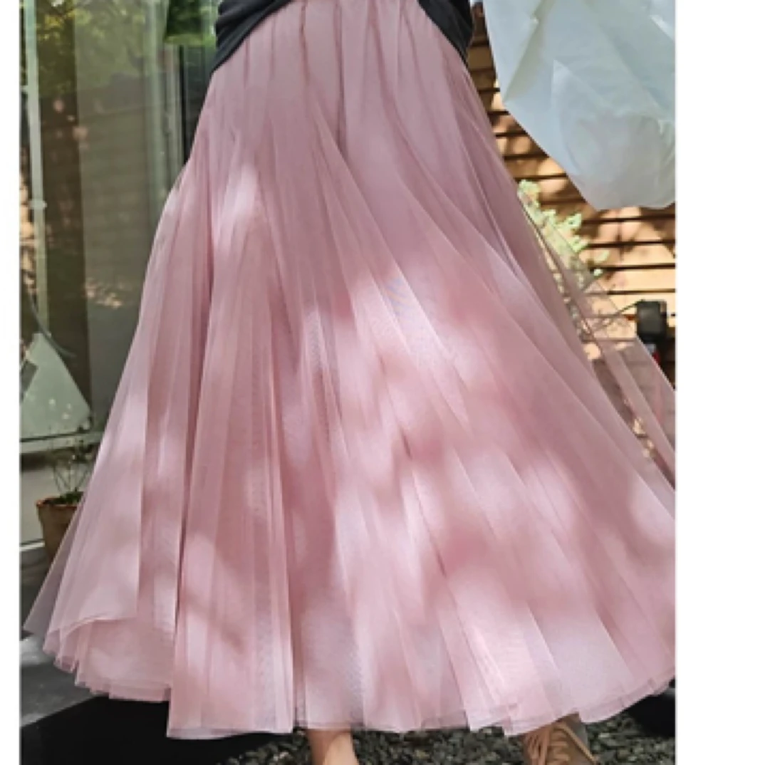 高腰百搭中长款大摆网纱A字仙女半身裙显瘦遮胯百褶