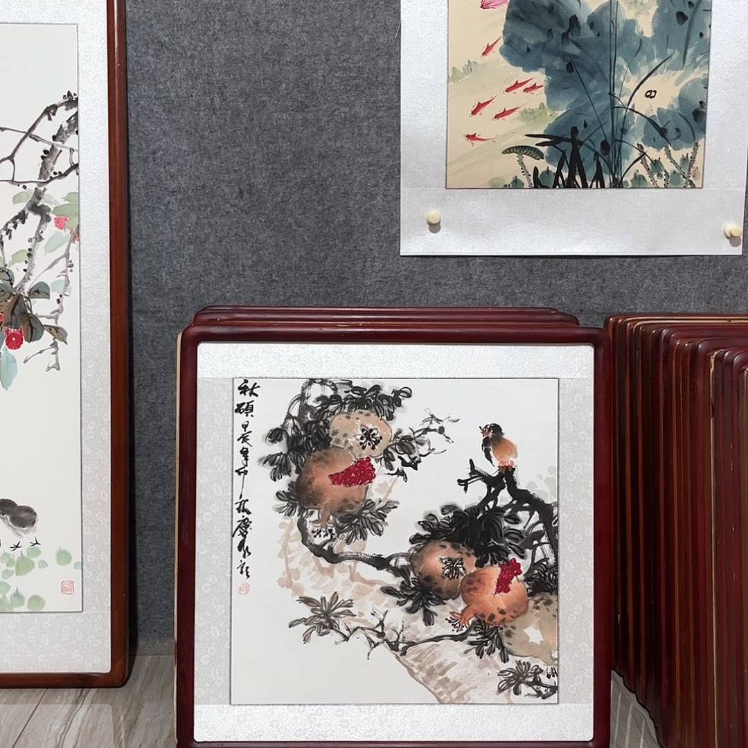 国画书画作品带框63×63