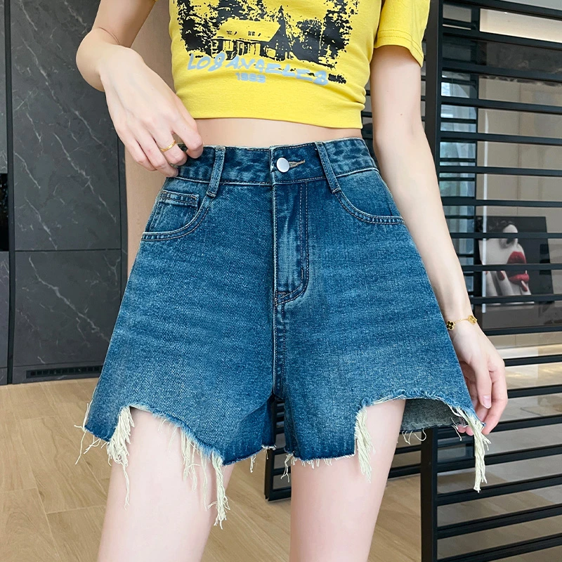 牛仔短裤女2025年新款夏季薄款a字高腰宽松小个子阔腿热裤子