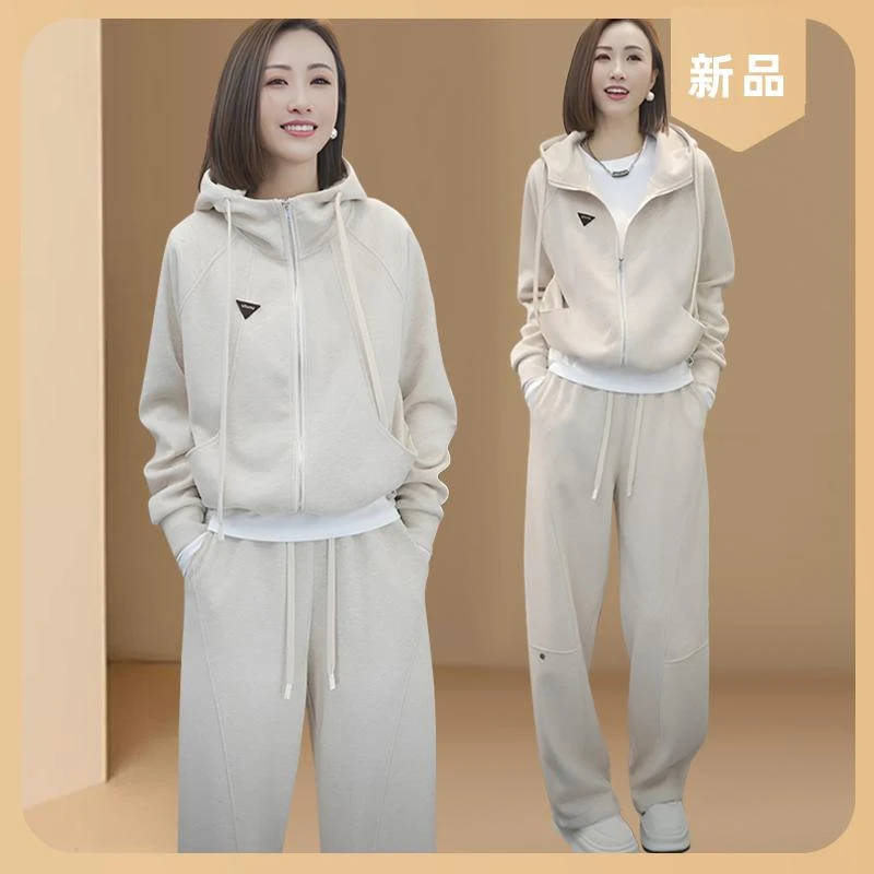 春秋新款洋气休闲套装女连帽卫衣外套+休闲卫裤时尚减龄两件套
