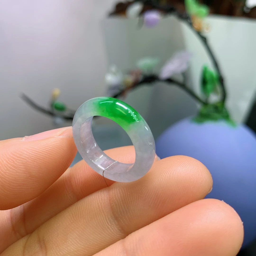 10圈口缅甸天然翡翠A货冰绿戒指A881#