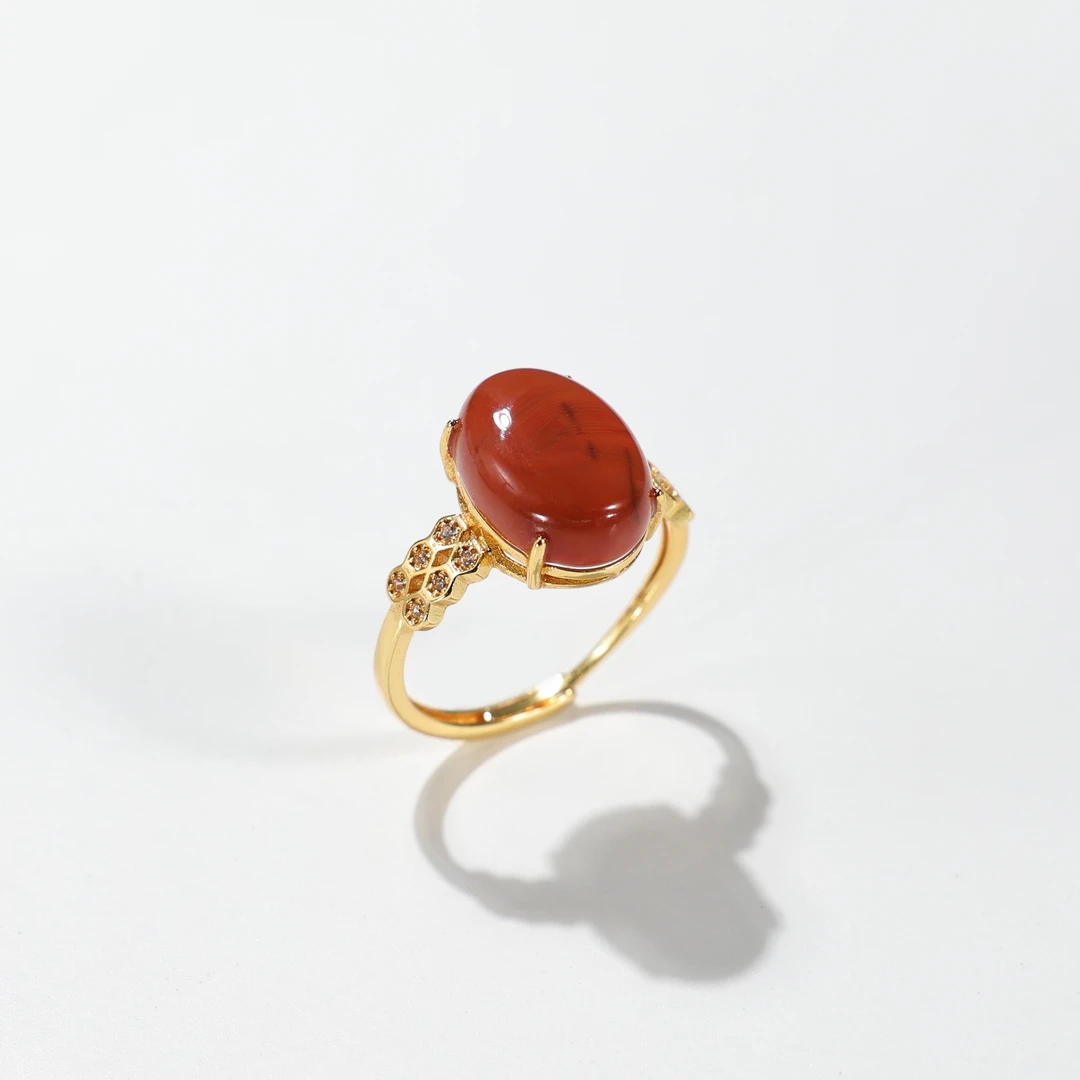 南红蛋面戒指开口戒