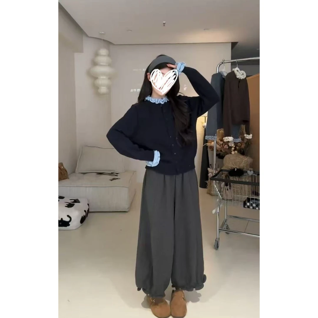 木耳领女针织休闲风秋季两件套毛针织衫插肩袖不起球秋季时尚套装