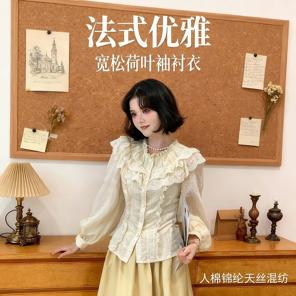法式优雅气质衬衣女秋季新款宽松设计感荷叶边上衣Y2511/07371