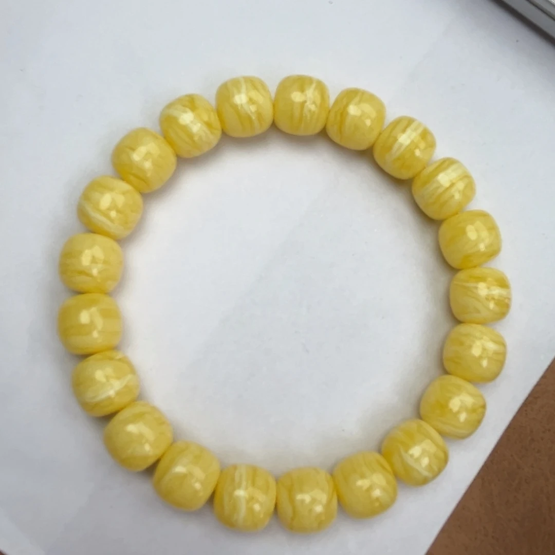 蜜蜡未镶嵌手串乌料焦皮同料鸡油红虎皮千层11*10.4腕口18+