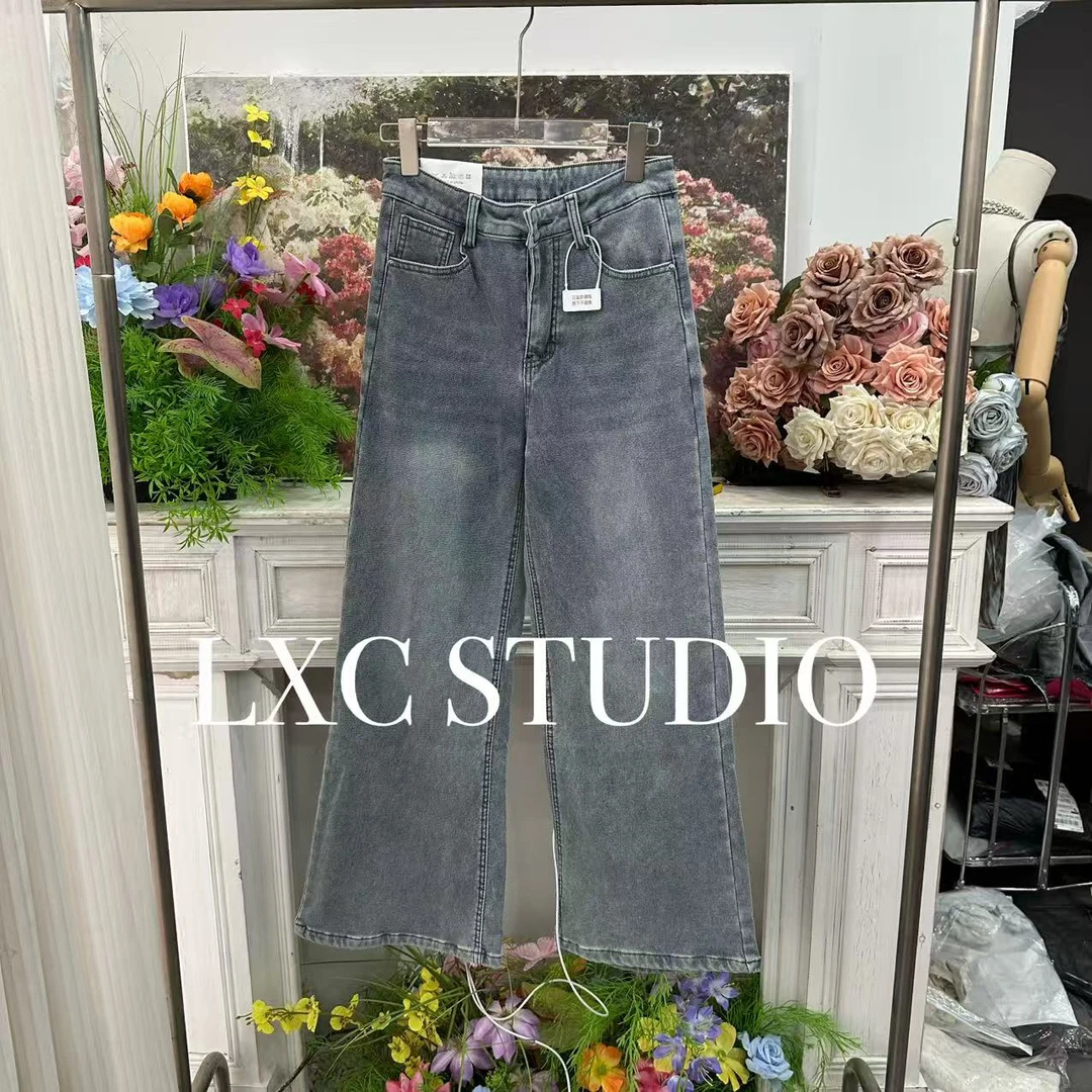 YA【88175】水洗灰蓝·这颜色太难做啦定制加绒牛仔阔腿裤