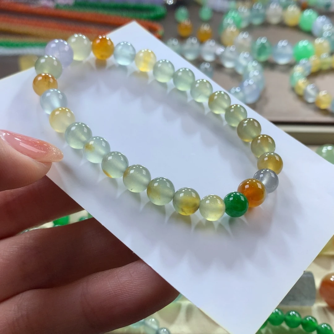 翡翠手链未镶嵌玻璃特色洒金黄翡卡6.7