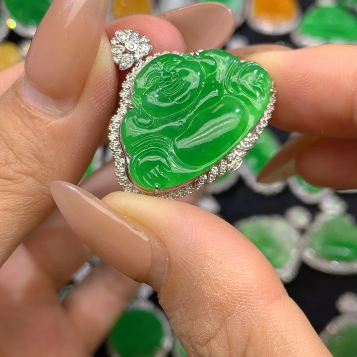 翡翠18K金镶嵌吊坠(不含链)