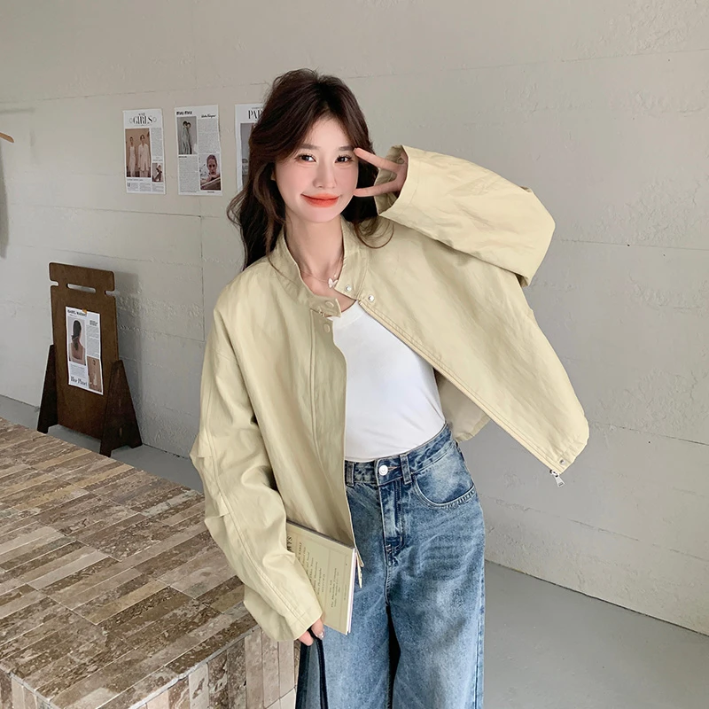 黄色复古PU皮衣外套女2025春季新款高级感显瘦炸街短款机车风夹克