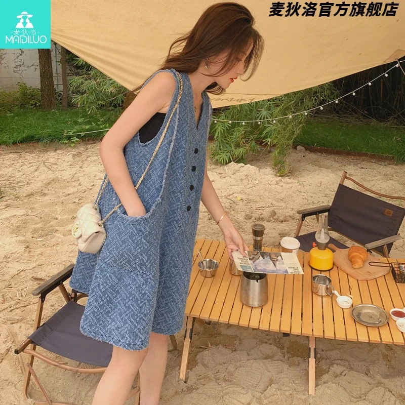 无袖背心牛仔连体裤女夏韩系减龄俏皮甜美设计感小个子森系连体衣