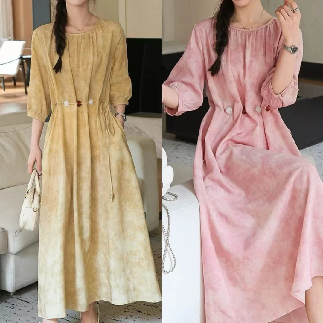 （不退换款）YJ S胸114长122复古晕染收腰重工简约连衣裙 9836