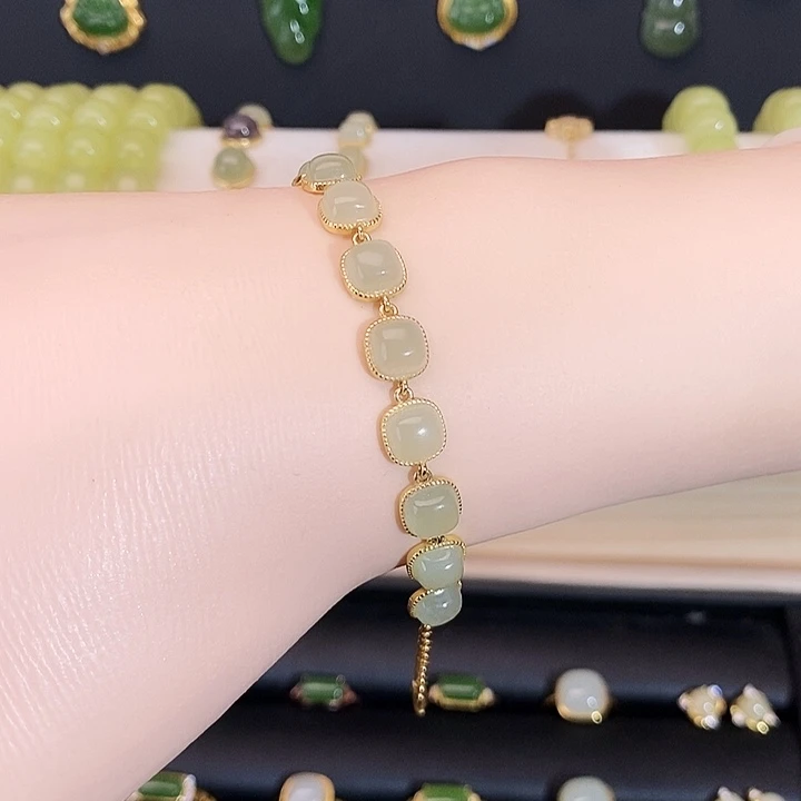 和田玉银S925镶嵌手链晴水