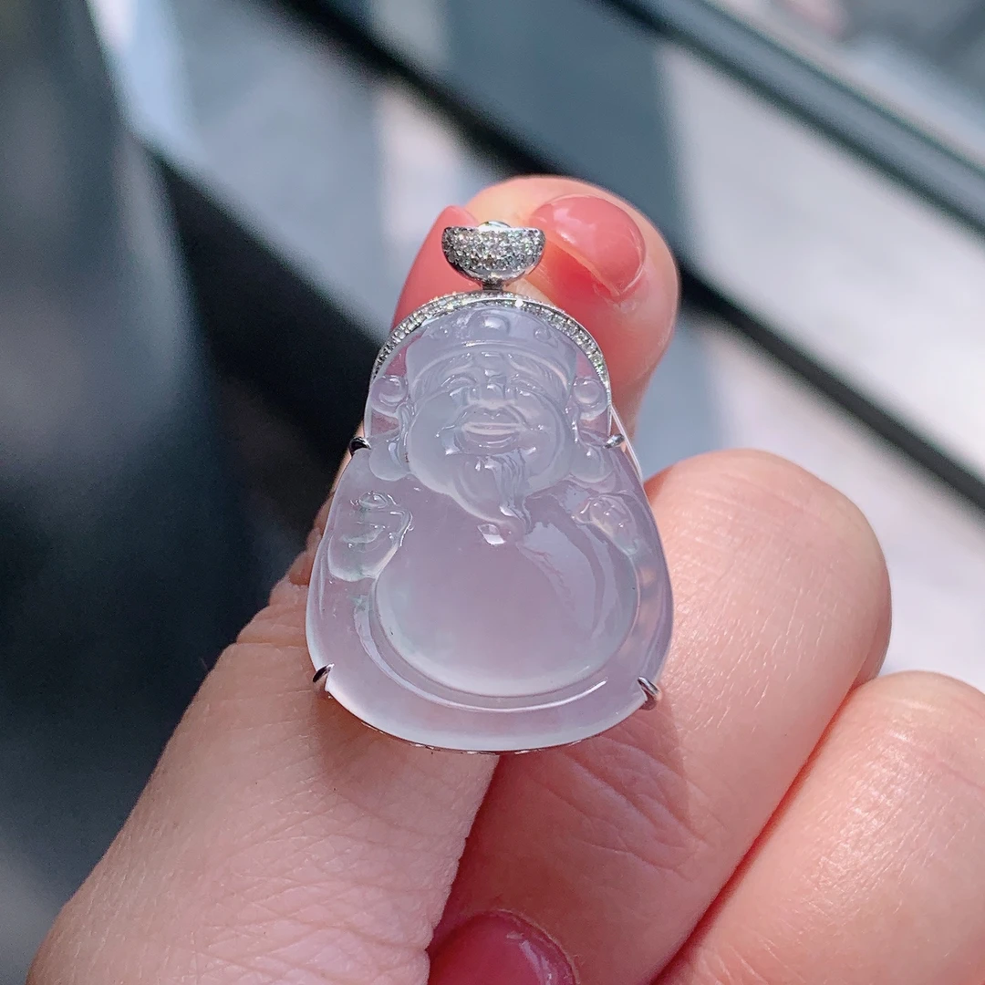 【自然光】正冰一刀切财神爷吊坠高品质玉石天然缅甸A货翡翠