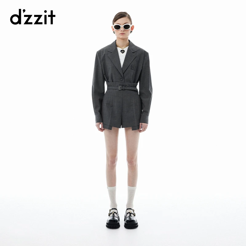 385【专属】dzzit地素短外套春秋都市羊毛混纺深灰色短款长袖西装女