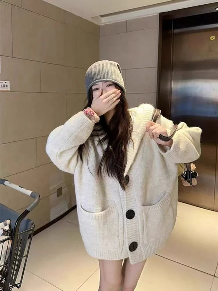 OneCo.【韩集简式】大码宽松慵懒风秋冬显瘦口袋毛衣外套#28558