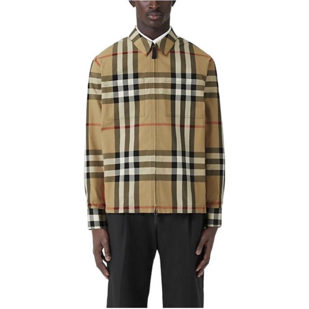 99新 BURBERRY/博柏利 1709/SS23 卡其色格纹翻领衬衫/XXS码（os）
