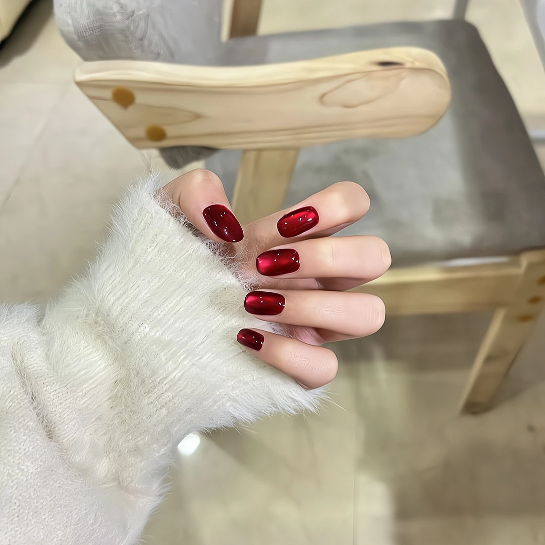 【琦韵潮玩】【凌洛原创】新年战甲红色猫眼玻璃珠手工穿戴美甲酒红